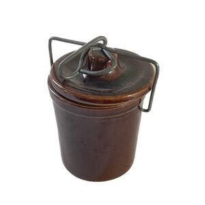ANTIQUE Mini Crock Butter Drippings Cheese
Brown Glazed Stonewear Jar Ceramic